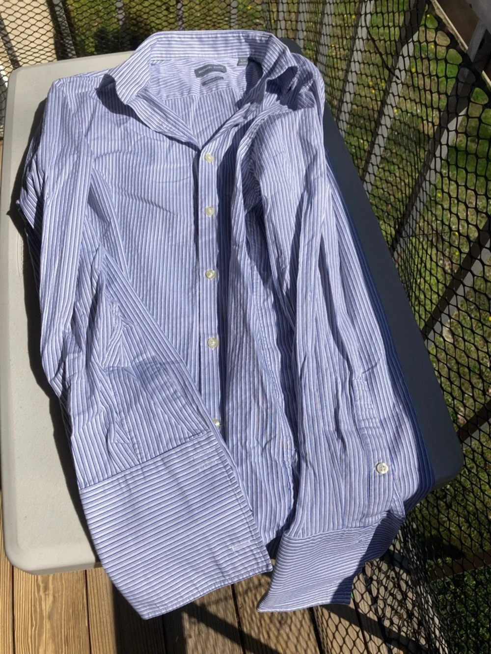 Michael Kors Men's 100% Cotton Blue White Grey Striped Button Down Shirt Large - Picture 15 of 17